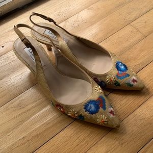 LK Bennett Slingback Floral Raffia Kitten Heels